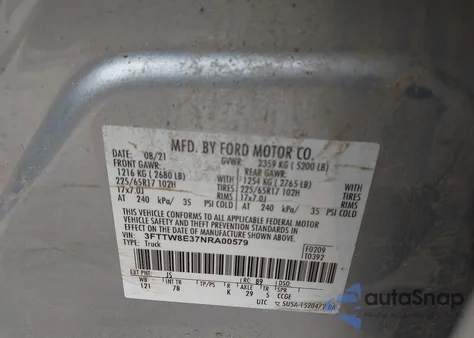 2022 Ford Maverick Xlt z USA, uszkodzony, nr VIN 3FTTW8E37NRA00579